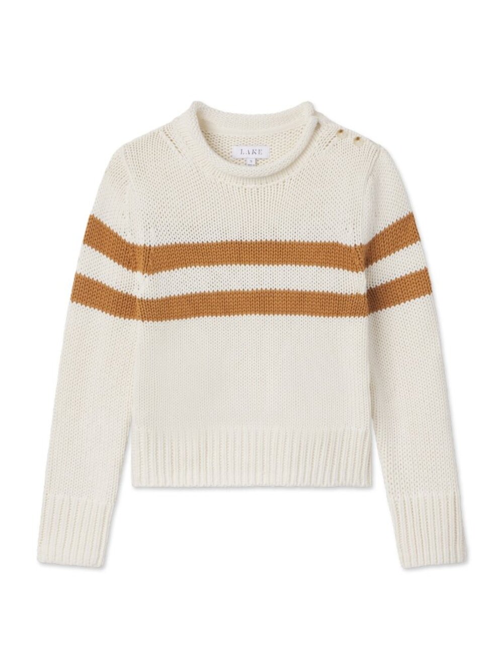 NWT Lake Pajamas Jane Cotton Sweater in Cognac Double Stripe - Picture 1 of 3
